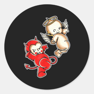 Sticker Rond Bébés kewpie diable ange chérubins 