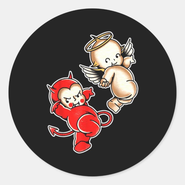 Sticker Rond Bébés kewpie diable ange chérubins  (Devant)