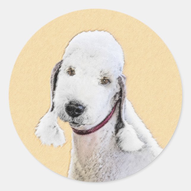 Sticker Rond Bedlington Terrier Peinture - Art Chien original (Devant)