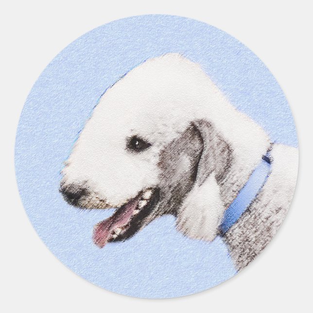 Sticker Rond Bedlington Terrier Peinture - Art Chien original (Devant)