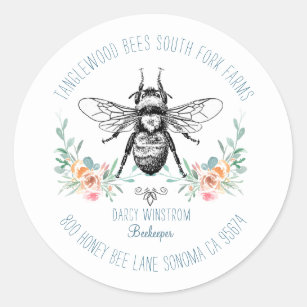 Sticker Rond Bee Apiary Beekeeper Business Return Adresse