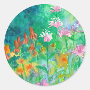 Sticker Rond Bee Balm Casquette mexicain Herbes Jardin Fleurs s