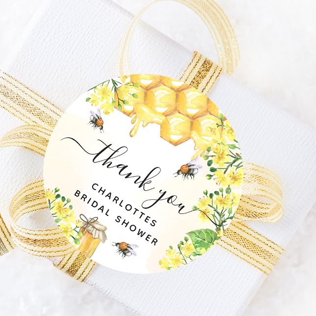Sticker Rond Bee Bridal douche jaune floral merci (Créateur téléchargé)