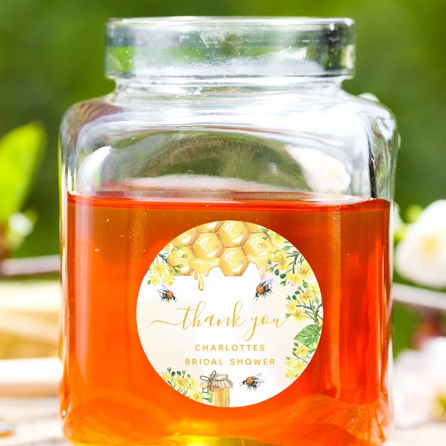 Sticker Rond Bee Bridal douche jaune floral miel merci (Créateur téléchargé)