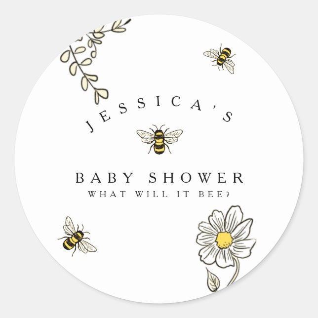 Sticker Rond Bee Bumble Bee Baby shower (Devant)