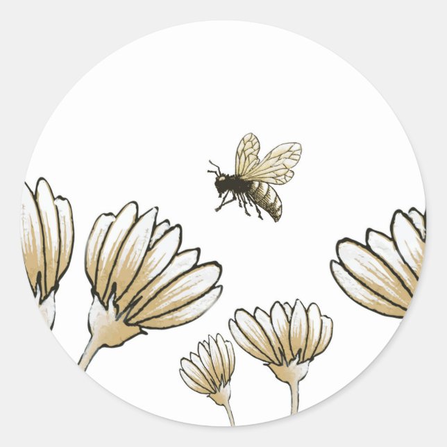 Sticker Rond Bee buzzy bebe bourdonnante avec fleurs (Devant)