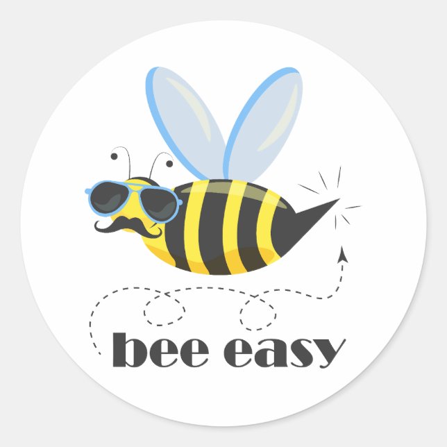 Sticker Rond Bee caractère avec mustache lunettes de soleil Bee (Devant)