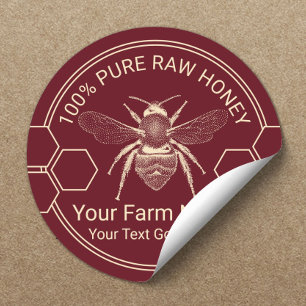 Sticker Rond Bee Fabriqué maison miel jarre rouge apiculteur