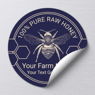 Sticker Rond Bee Homemade Honey Jar Navy & Gold Beekeeper Farm