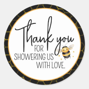 Sticker Rond Bee Honeypeb Gold Black Baby shower Merci