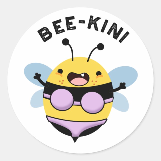 Sticker Rond Bee-kini Funny Bee Puns (Devant)