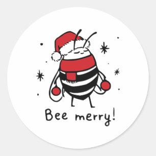 Sticker Rond Bee Merry Funny Cadeau de Noël
