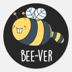 Sticker Rond Bee ver Funny Animal Beaver Bee Pun Dark BG