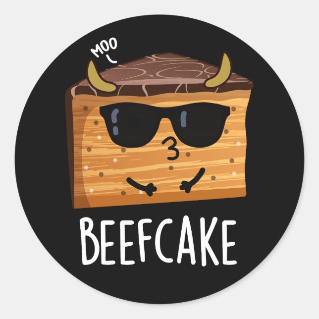 Sticker Rond Beefcake Funny Cake Pun Dark BG (Devant)
