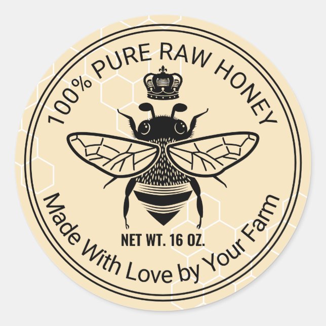 Sticker Rond Beehive Honey Jar, apiculteur de l'abeille Queen B (Devant)