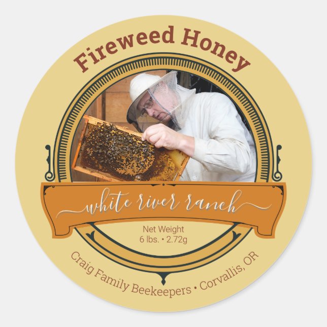 Sticker Rond Beekeeper Photo Light Amber Honey Produit (Devant)