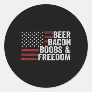 Sticker Rond Beer Bycon Breast And Freedom - Drôle Mens Bbq Dri