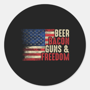 Sticker Rond Beer Bycon Guns And Freedom - Bbq Vintage Drapeau 