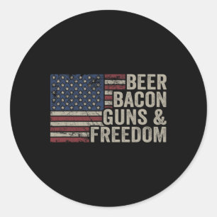 Sticker Rond Beer Bycon Guns And Freedom - Bbq Vintage Drapeau