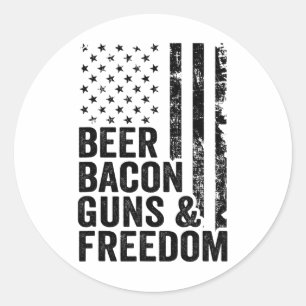 Sticker Rond Beer Bycon Guns Et Liberté Drapeau Américain Usa B