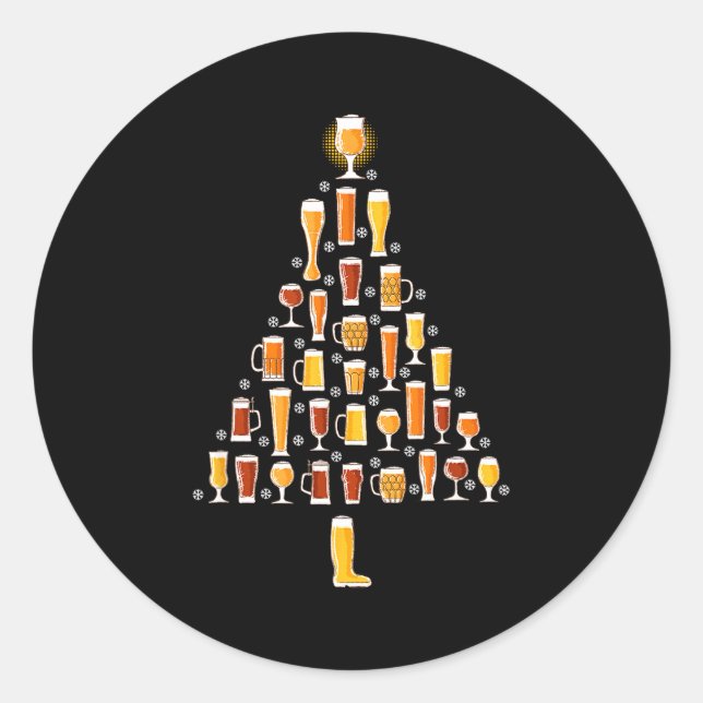 Sticker Rond Beer Christmas Tree Men Women Beer Ugly Christmas  (Devant)
