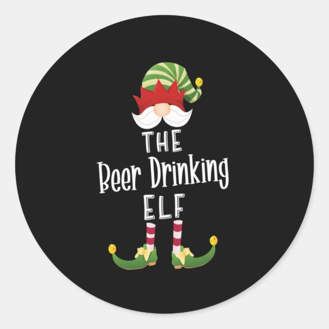 Sticker Rond Beer Drinking Elf Group Christmas Birthday (Devant)