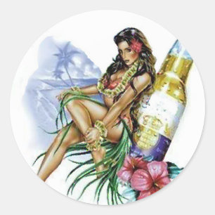 Sticker Rond Beer Girl