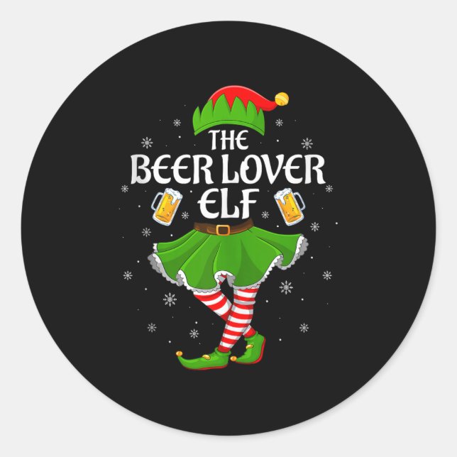 Sticker Rond Beer Lover Elf Christmas Family Girls Women Elf Sq (Devant)