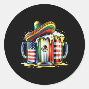 Sticker Rond Beer Mexican Usa Drapeau Cinco De Mayo Boisson Par
