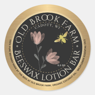 Sticker Rond Beeswax Lip Balm Gold Black Flower