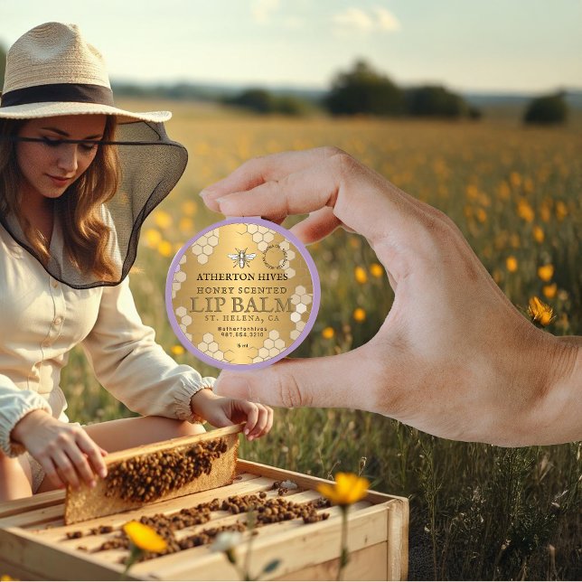 Sticker Rond Beeswax Lip Balm Gold Honeycomb Abeille héraldique (Créateur téléchargé)