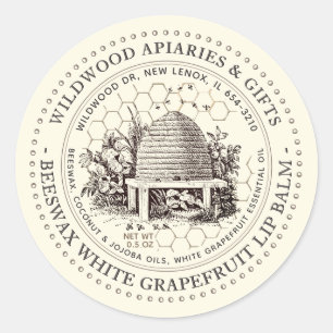 Sticker Rond Beeswax Lip Balm Vintage Skep Ivory Honeypeb