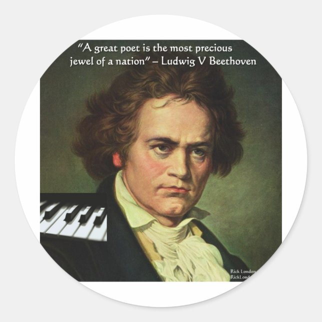Sticker Rond Beethoven & Poètes/Cadeaux de citations Objets de  (Devant)