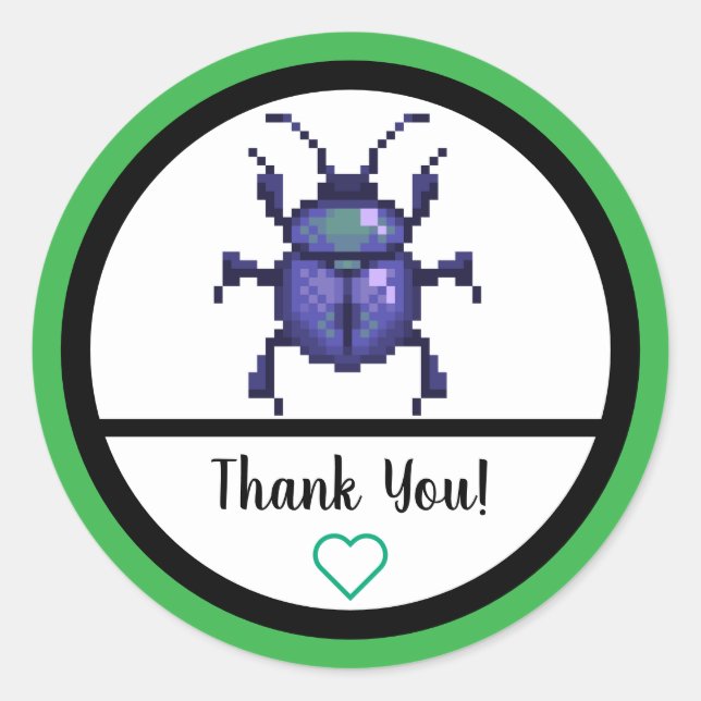 Sticker Rond Beetle purple, scarabée en pixels (Devant)