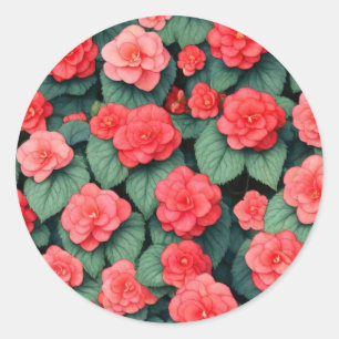 Sticker Rond Bégonia fleurs roses