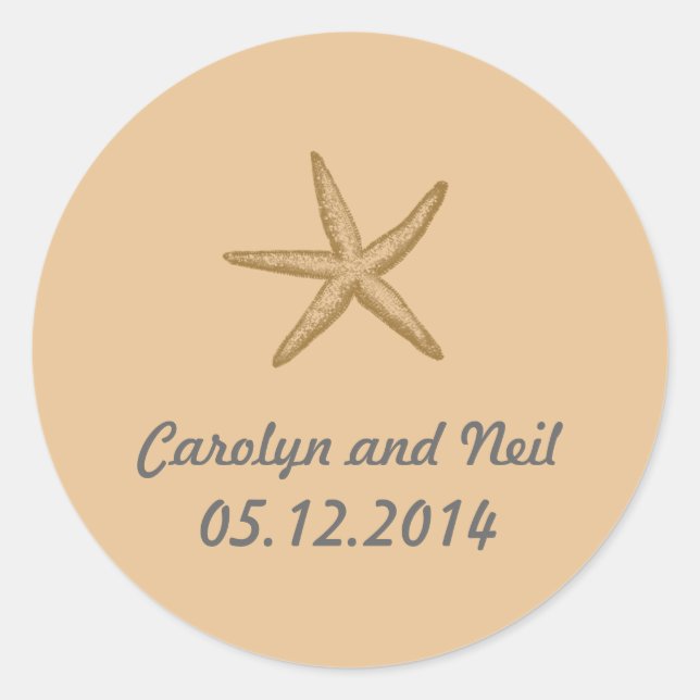 Sticker Rond Beige Beach Thème Starfish Mariage Favoriser (Devant)
