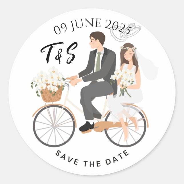 Sticker Rond "Beige & Blanc Illustratif Enregistrer La Date  (Devant)