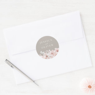Sticker Rond Beige & Blush Floral Toutes les saisons Mariage