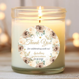 Sticker Rond Beige Crème Champagne Floral Quinceañera Douze Ans