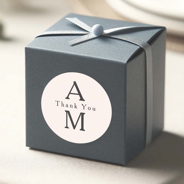 Sticker Rond beige élégant, initiales modernes, mariage merci (Créateur téléchargé)