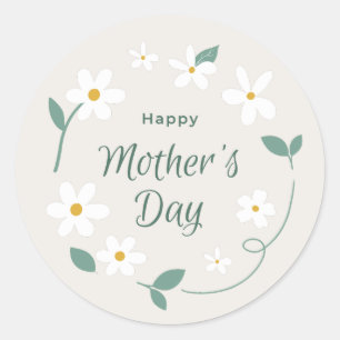 Sticker Rond Beige Floral moderne Bonne fête des mères