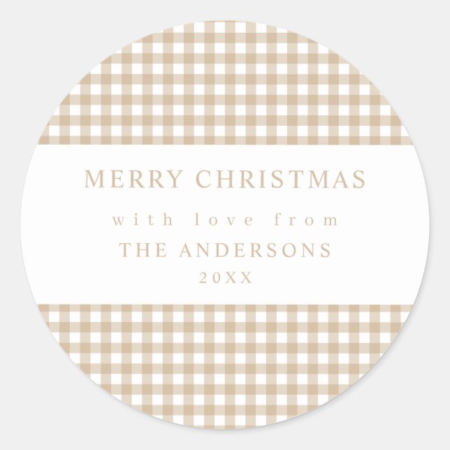 Sticker Rond Beige Gingham Christmas (Devant)