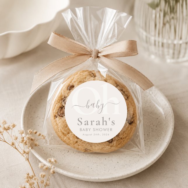 Sticker Rond Beige Moderne Simple Baby Shower Mixte (Créateur téléchargé)
