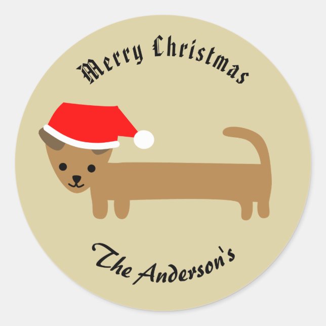 Sticker Rond Beige Noël Wiener Chien Joyeux Noël (Devant)