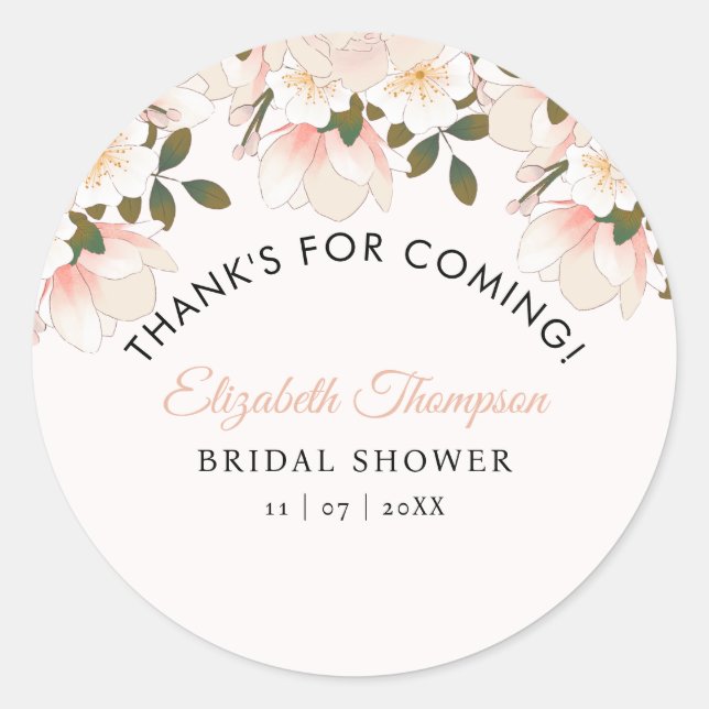 Sticker Rond Beige Pink Floral Pattern Bridal Shower (Devant)