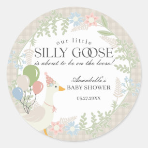 Sticker Rond Beige Silly Goose Floral En vichy Baby shower Favo