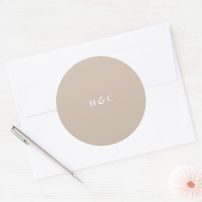 Sticker Rond Beige Simple Plat Mariage moderne (Enveloppe)