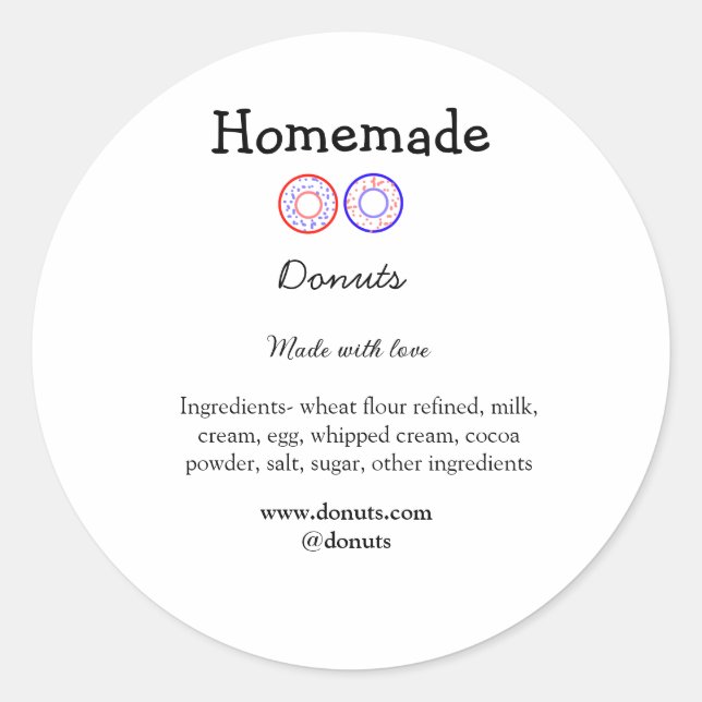 Sticker Rond beignets faits maison avec amour ajouter site de t (Devant)