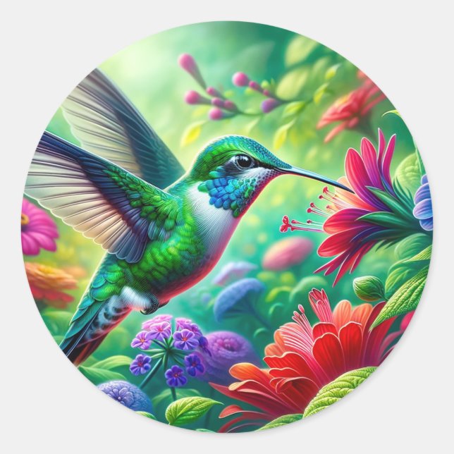 Sticker Rond bel oiseau avec fleurs (Devant)