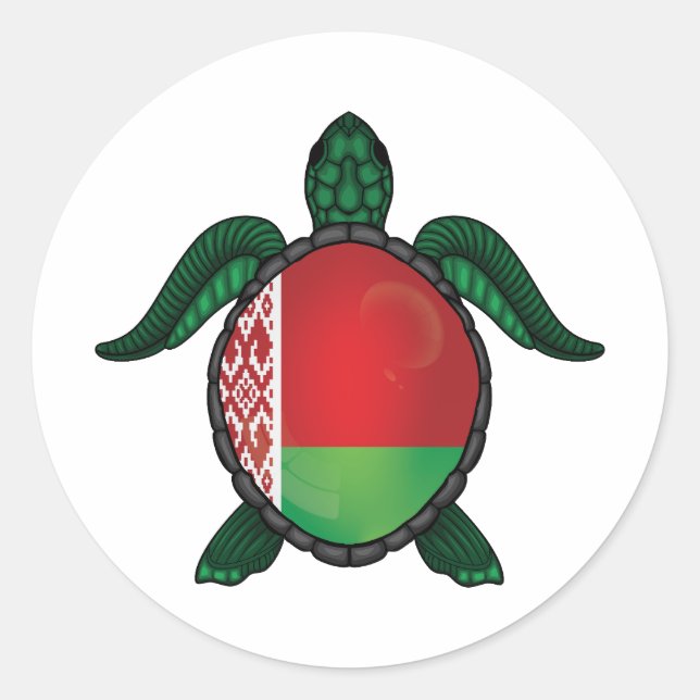 Sticker Rond Bélarussie drapeau de tortue de mer classique rond (Devant)